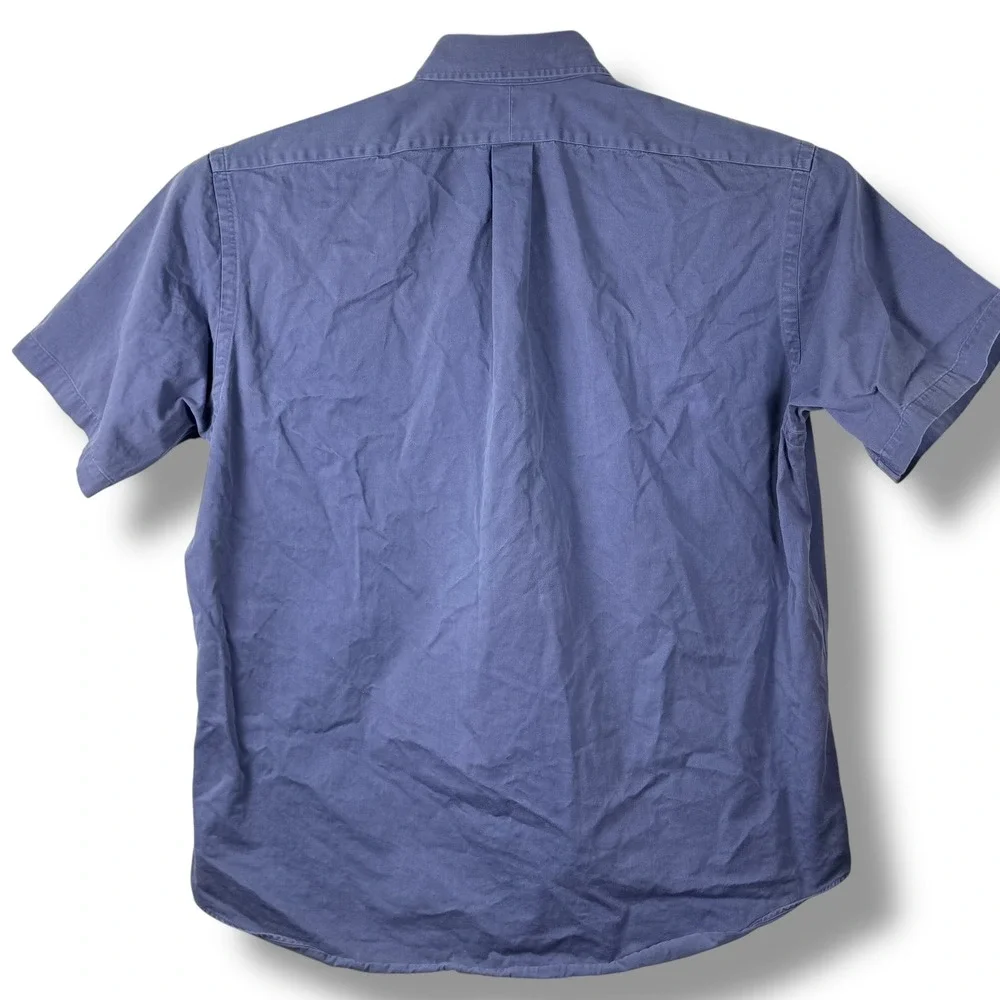 Ralph Lauren Button Down Shirt Mens L Blue Blake Cotton Short Sleeve Pony Logo‎